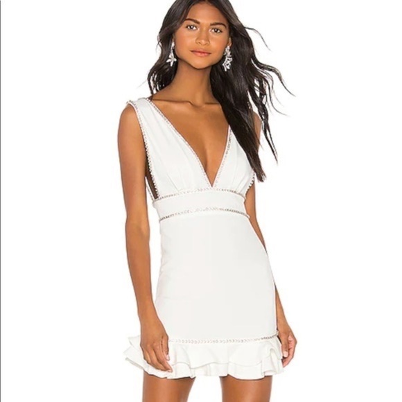NWT Revolve NBD White V-Cut Rhinestone Mini Dress Size L - Picture 1 of 7